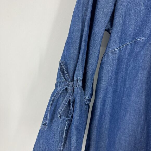 Ann Taylor Dress Size 6 Womens Blue Bell Sleeve Chambray Denim Shift Stretch - Picture 4 of 9